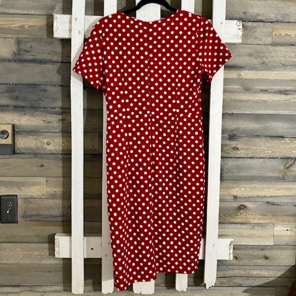 Red and White Polka Dot Wiggle Dress - Picture 2 of 10